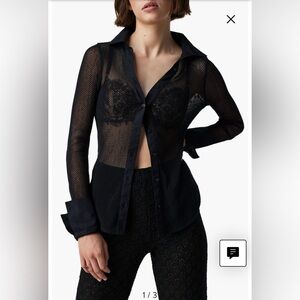 Free people siggi button down mesh fishnet shirt top size xs